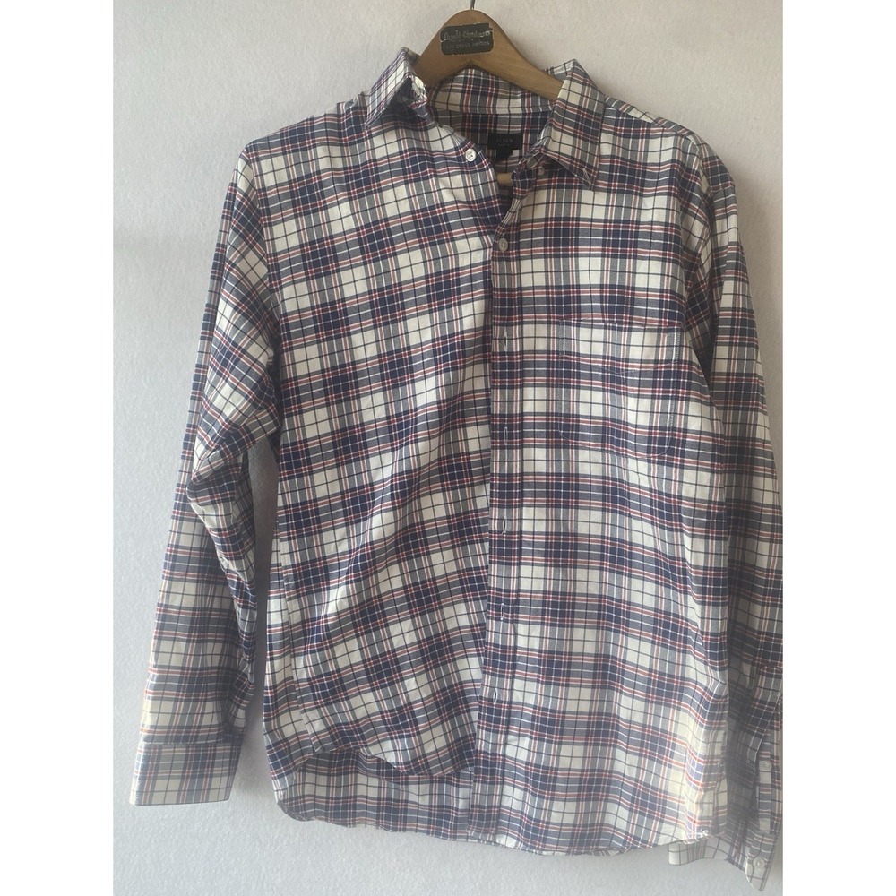 J Crew Oxford Button Up Red, White, Blue Plaid Shirt Mens Medium Casual City
